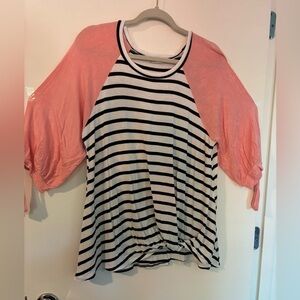 Chic Striped Top with Pink Sleeves